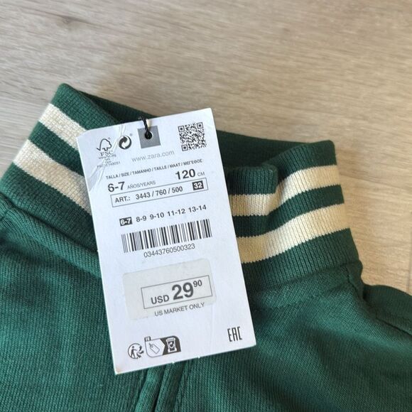 Zara J.Wear Green Jacket with White W and‎ EST. 1975 size 6-7 nwt - Picture 4 of 5